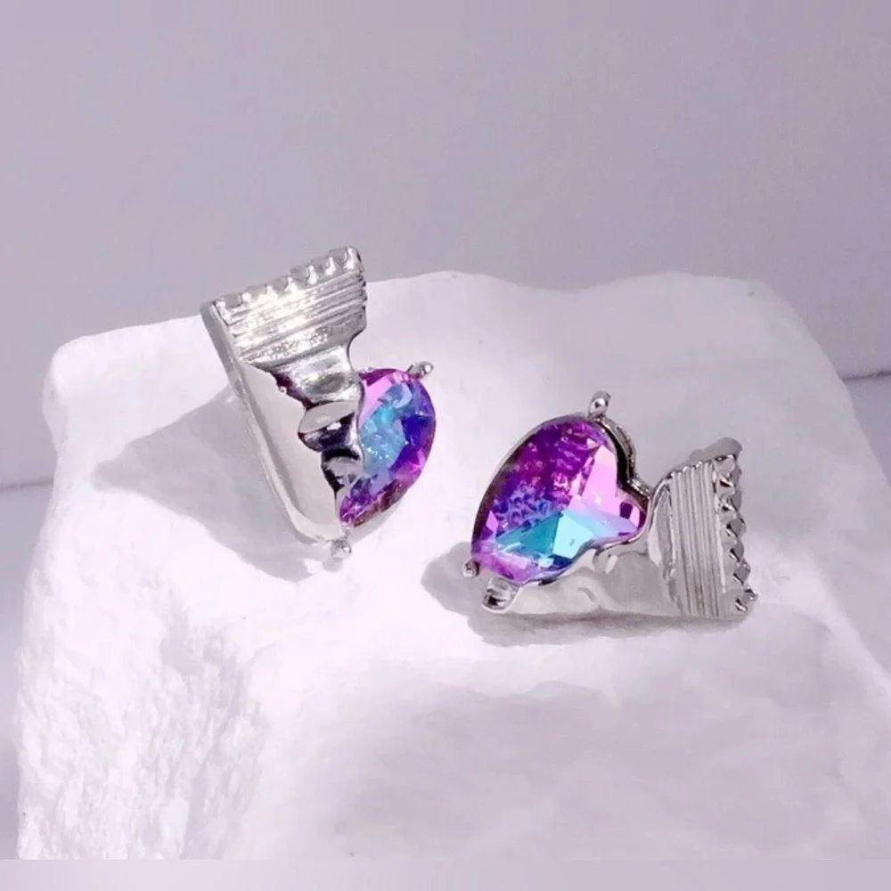 “Candy in a Torn Wrapper” Purple Ombre Quartz Heart Sweets Foil Wrapped Studs